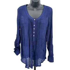 Motherhood Maternity Blouse WMNS L Blue Roll Tab Sleeve Popover Crepe Pregnancy